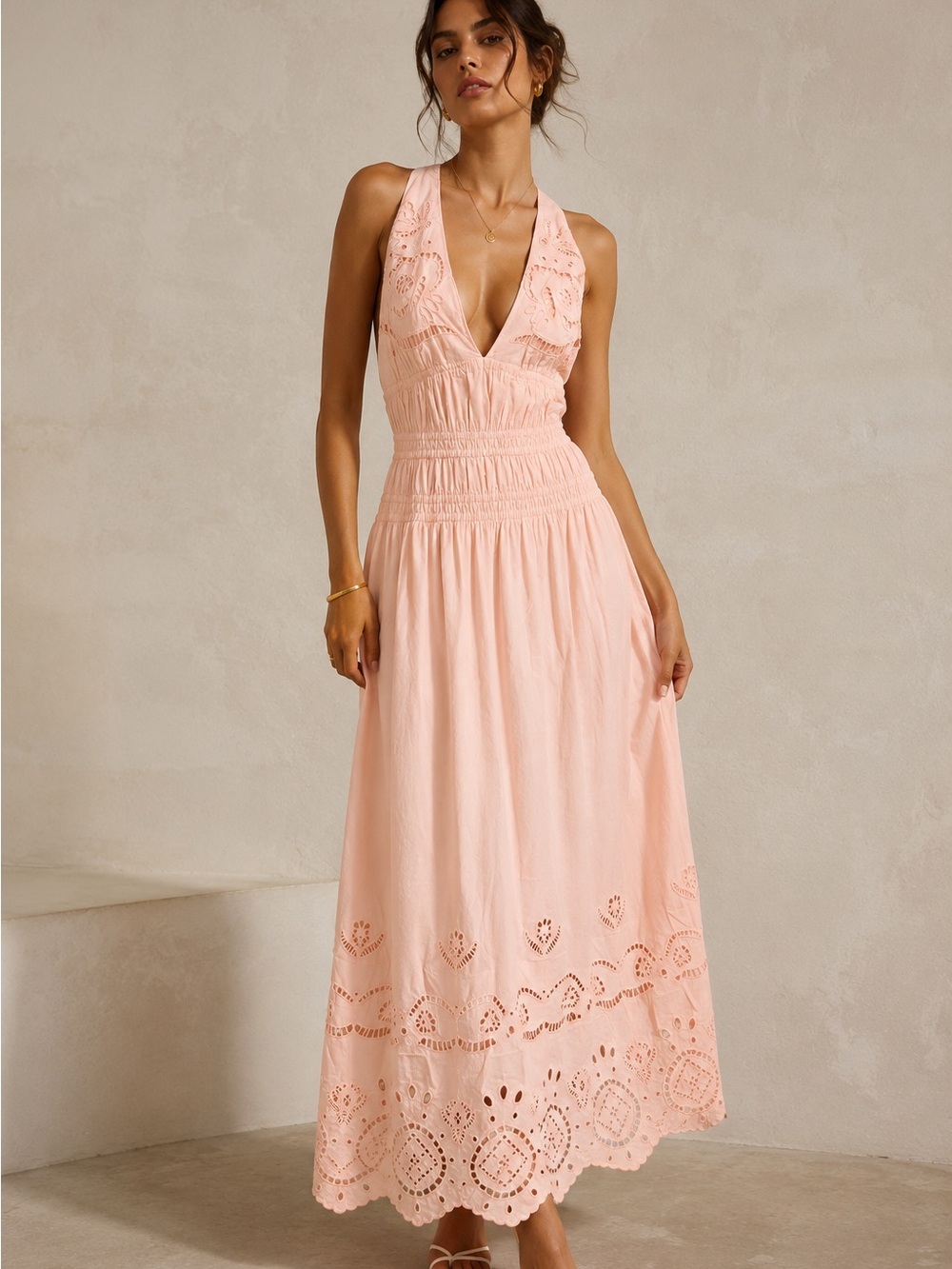 🌸 To the Core Collective Embroidered Blush Pink Maxi Dress | Size L 🌸
